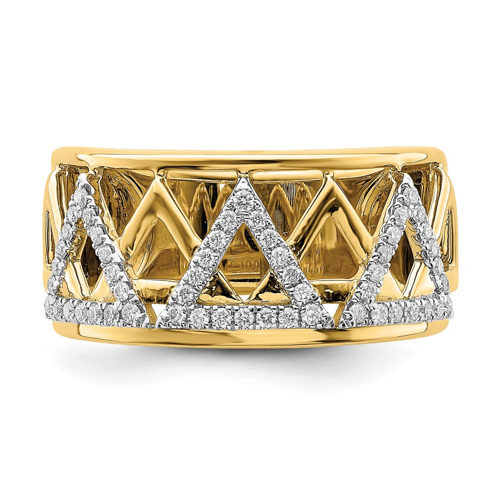 14K Gelbgold Polierter Dreieck-Ring mit echten Diamanten