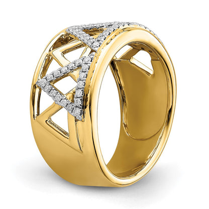 14K Gelbgold Polierter Dreieck-Ring mit echten Diamanten