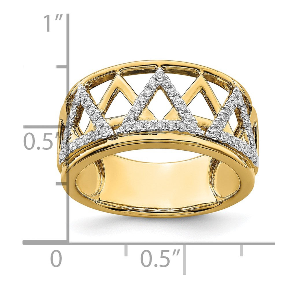 14K Gelbgold Polierter Dreieck-Ring mit echten Diamanten