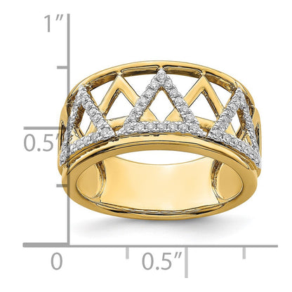 14K Gelbgold Polierter Dreieck-Ring mit echten Diamanten
