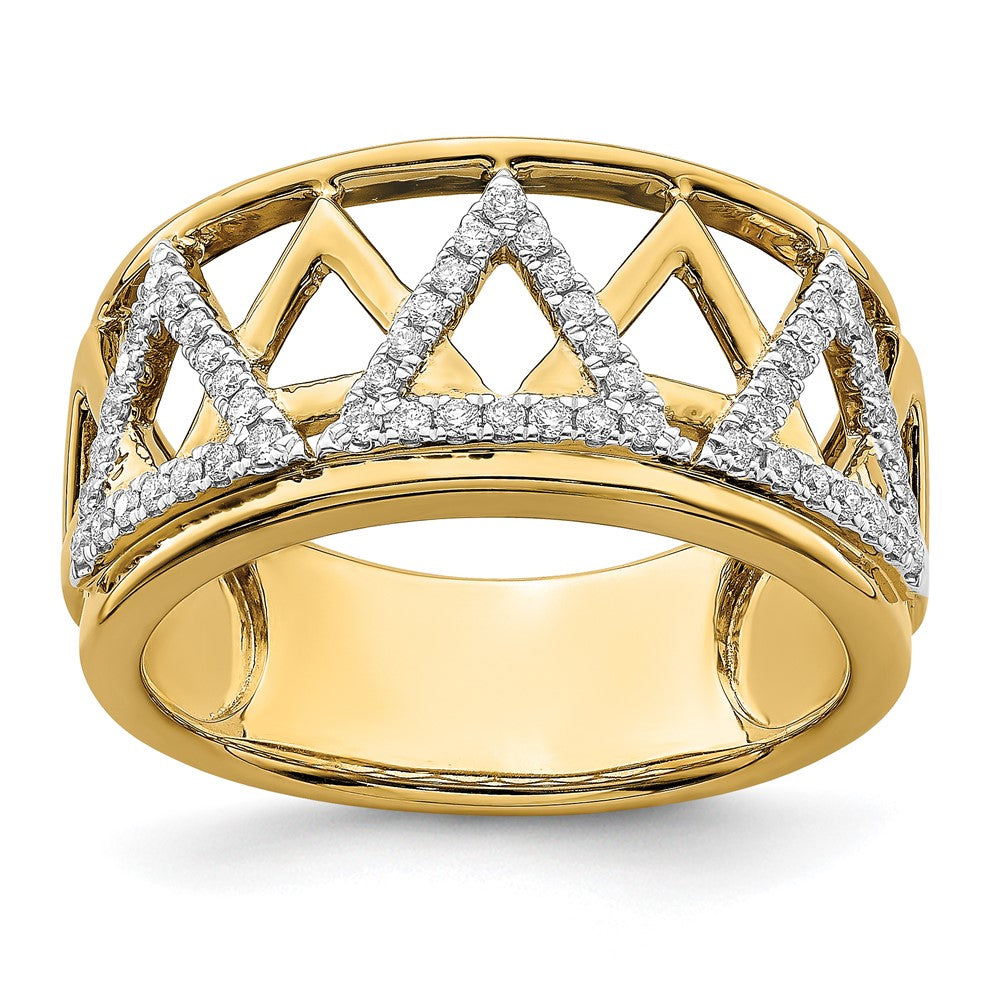 14K Gelbgold Polierter Dreieck-Ring mit echten Diamanten