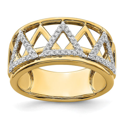 14K Gelbgold Polierter Dreieck-Ring mit echten Diamanten