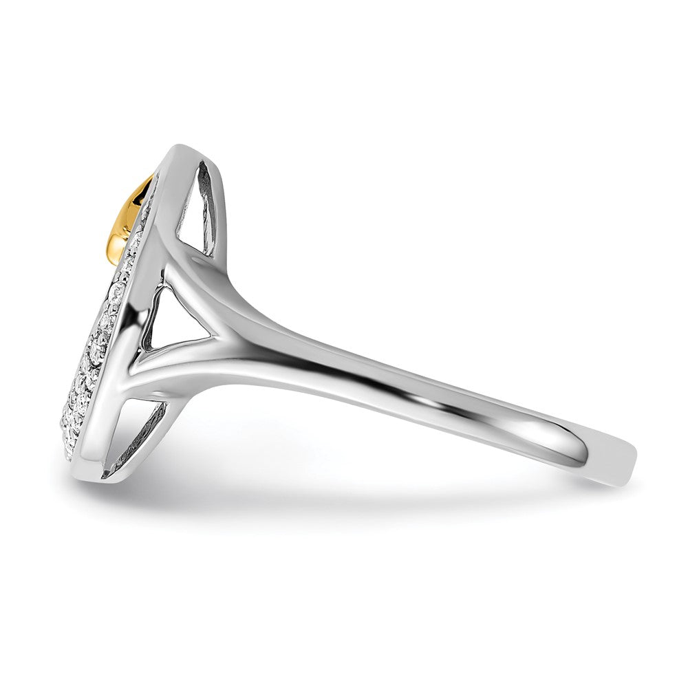 14K Bicolor Gold Polierter Ring mit Mond und Stern und echten Diamanten