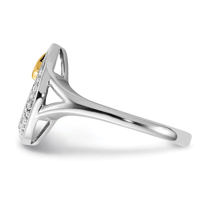 14K Bicolor Gold Polierter Ring mit Mond und Stern und echten Diamanten