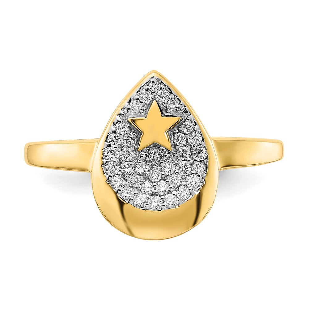 14K Gelbgold Ring poliert, Tropfen mit Stern, echten Diamanten