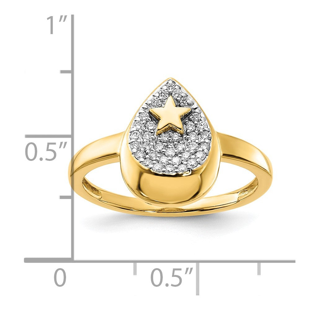 14K Gelbgold Ring poliert, Tropfen mit Stern, echten Diamanten