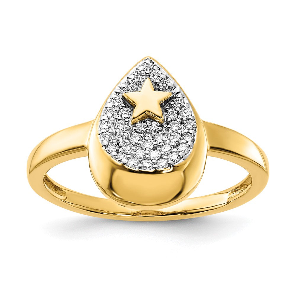 14K Gelbgold Ring poliert, Tropfen mit Stern, echten Diamanten