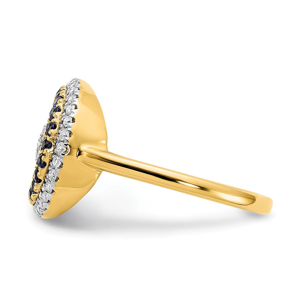 14K Gelbgold Ring mit poliertem Saphir und echtem Diamant in Mond- und Sterndesign