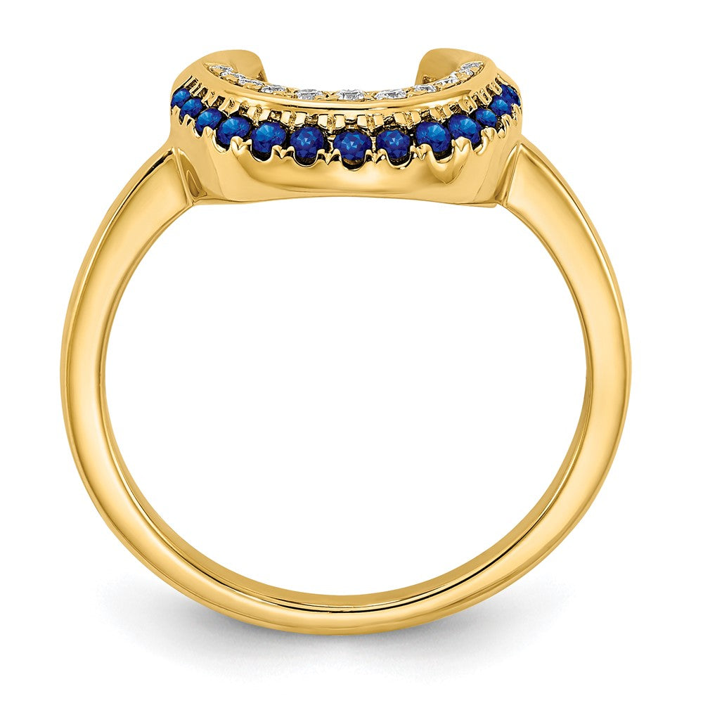 14K Gelbgold polierter Ring mit Saphir und echten Diamanten in Mond-Design
