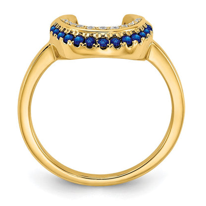 14K Gelbgold polierter Ring mit Saphir und echten Diamanten in Mond-Design