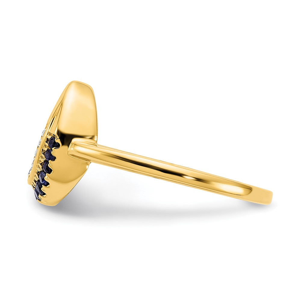 14K Gelbgold polierter Ring mit Saphir und echten Diamanten in Mond-Design