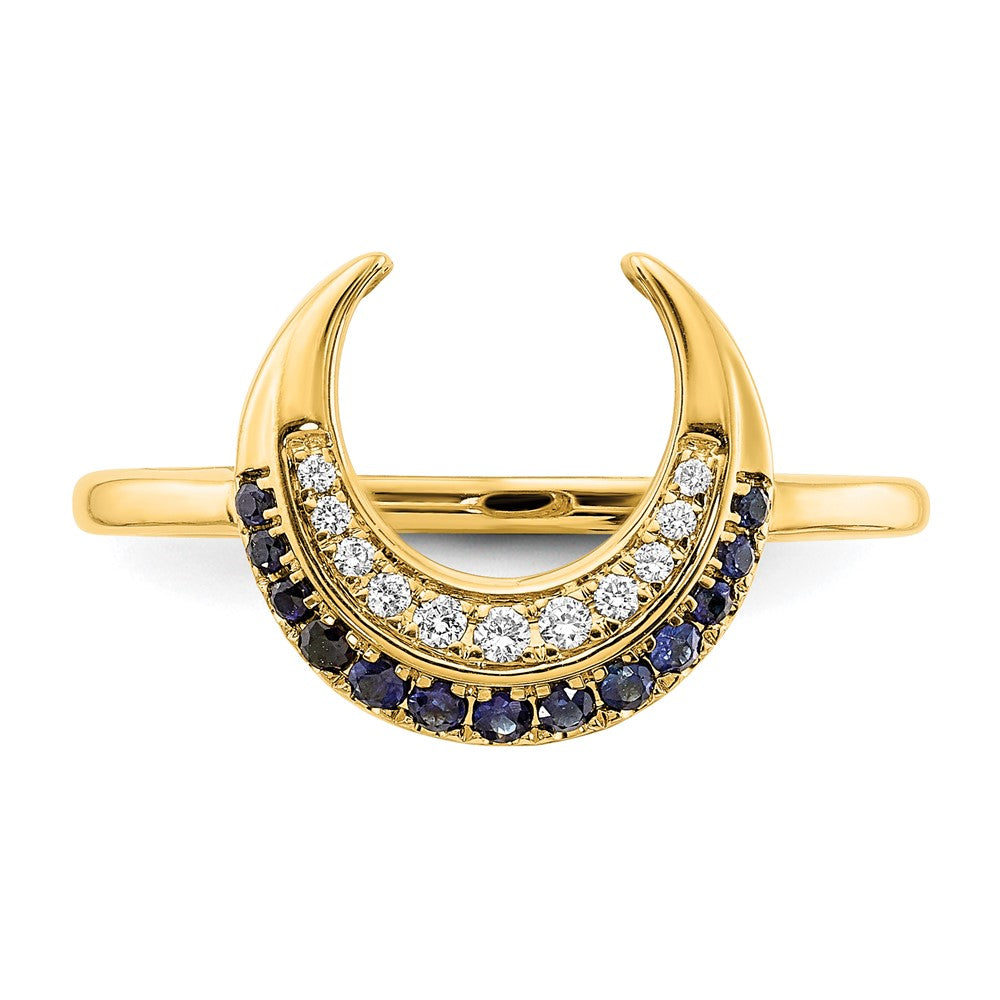 14K Gelbgold polierter Ring mit Saphir und echten Diamanten in Mond-Design