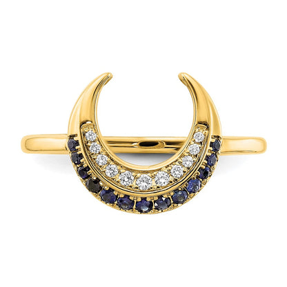 14K Gelbgold polierter Ring mit Saphir und echten Diamanten in Mond-Design