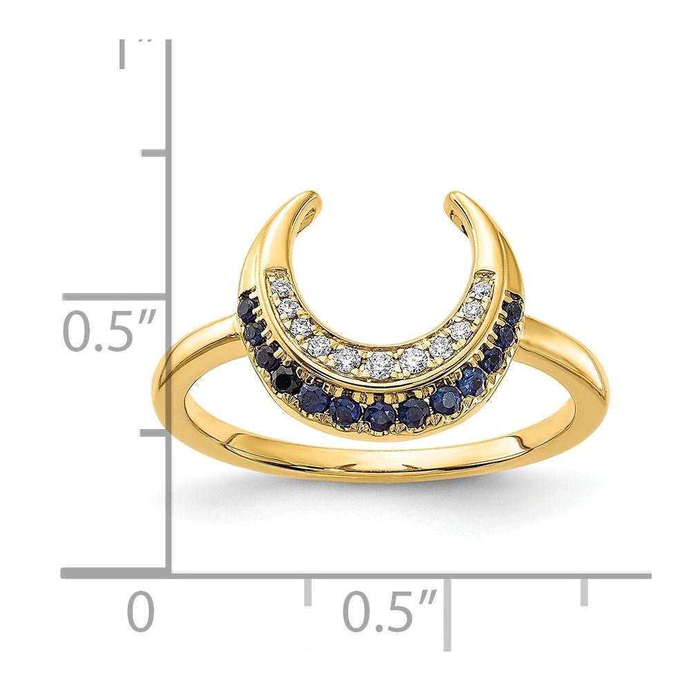 14K Gelbgold polierter Ring mit Saphir und echten Diamanten in Mond-Design