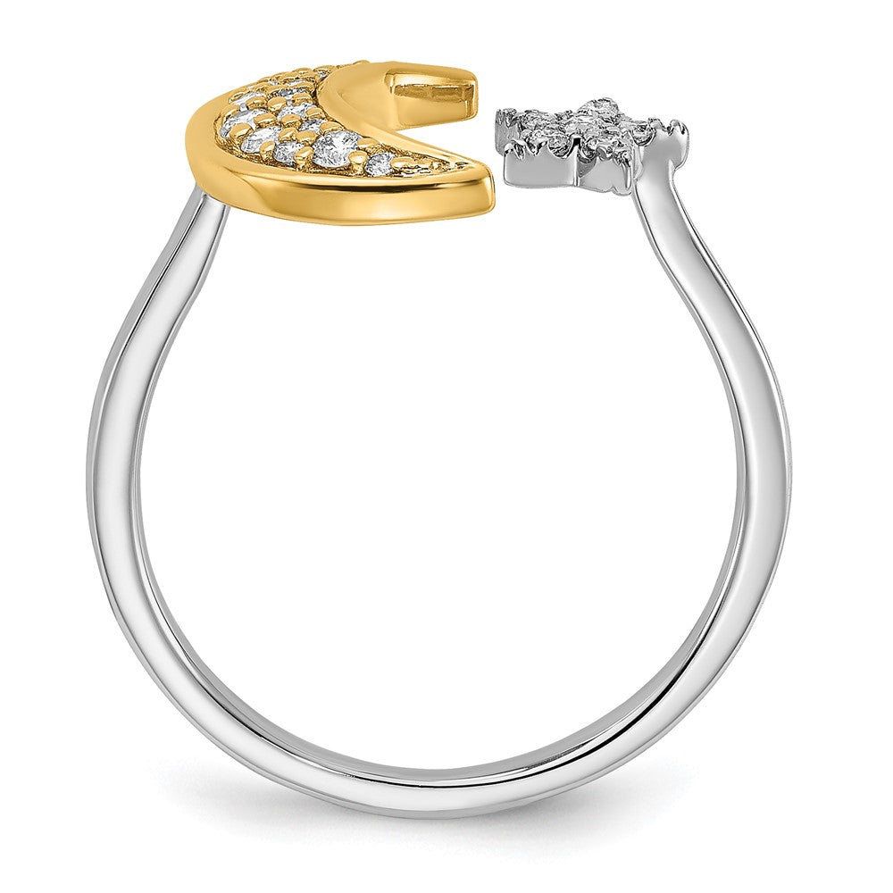 14K Bicolor Gold Ring mit echtem Diamant-Mond und Stern