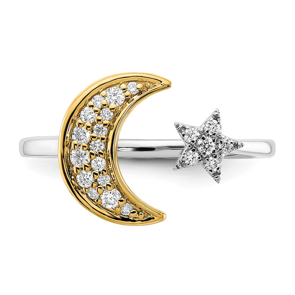 14K Bicolor Gold Ring mit echtem Diamant-Mond und Stern