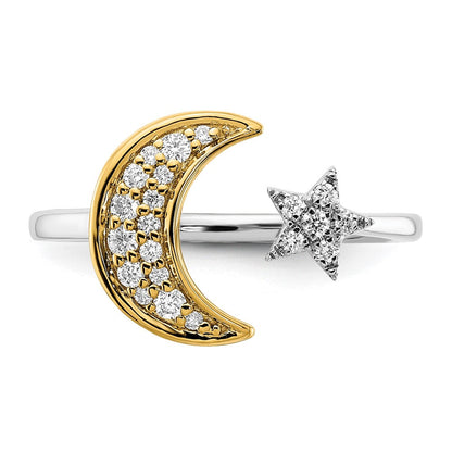 14K Bicolor Gold Ring mit echtem Diamant-Mond und Stern