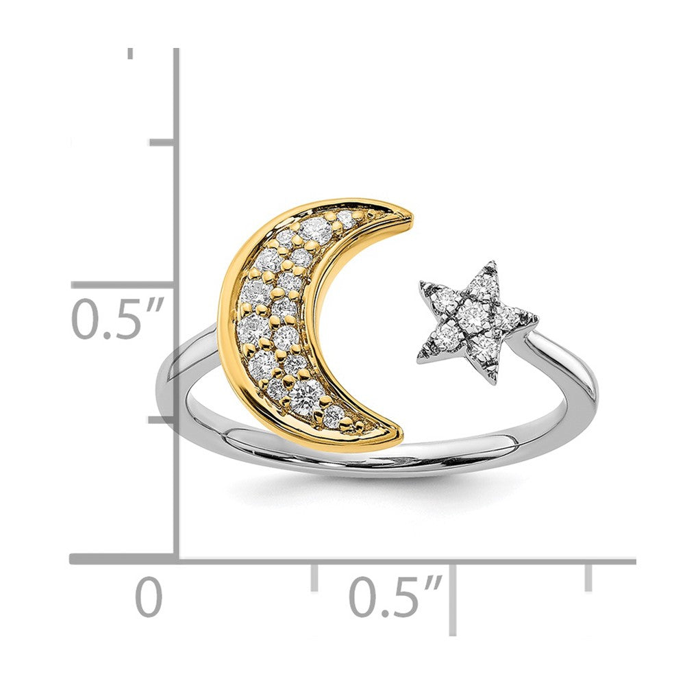 14K Bicolor Gold Ring mit echtem Diamant-Mond und Stern