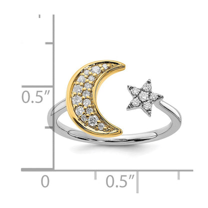 14K Bicolor Gold Ring mit echtem Diamant-Mond und Stern