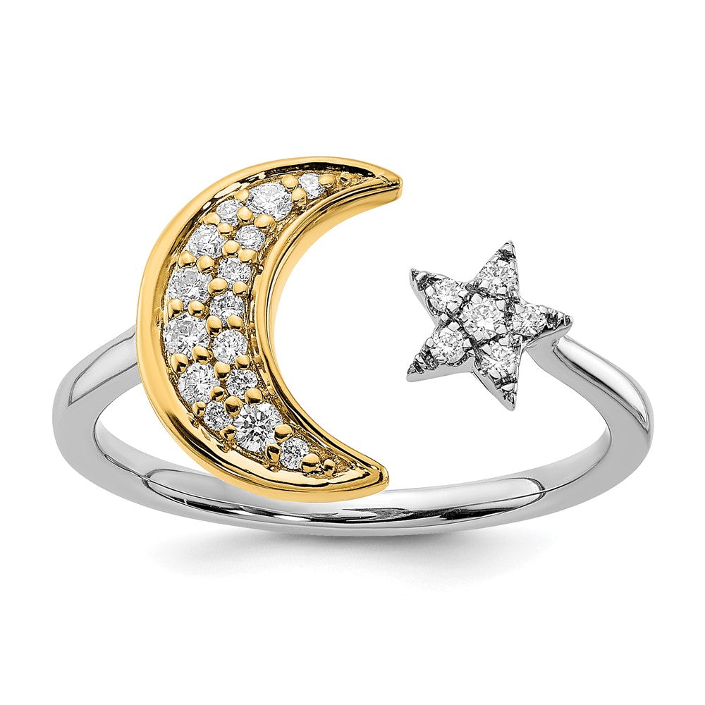 14K Bicolor Gold Ring mit echtem Diamant-Mond und Stern