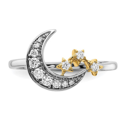 14K Bicolor Gold Ring mit echtem Diamant-Mond und 3 Sternen