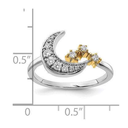 14K Bicolor Gold Ring mit echtem Diamant-Mond und 3 Sternen