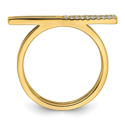 14K Gelbgold Polierter Ring mit zwei Rechtecken und Diamantstab, echt