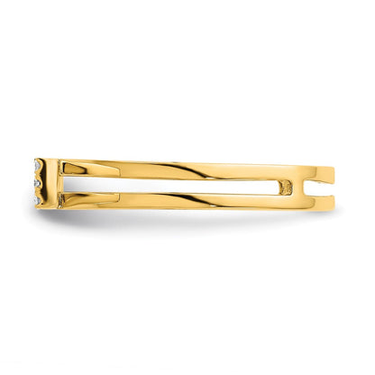 14K Gelbgold Polierter Ring mit zwei Rechtecken und Diamantstab, echt