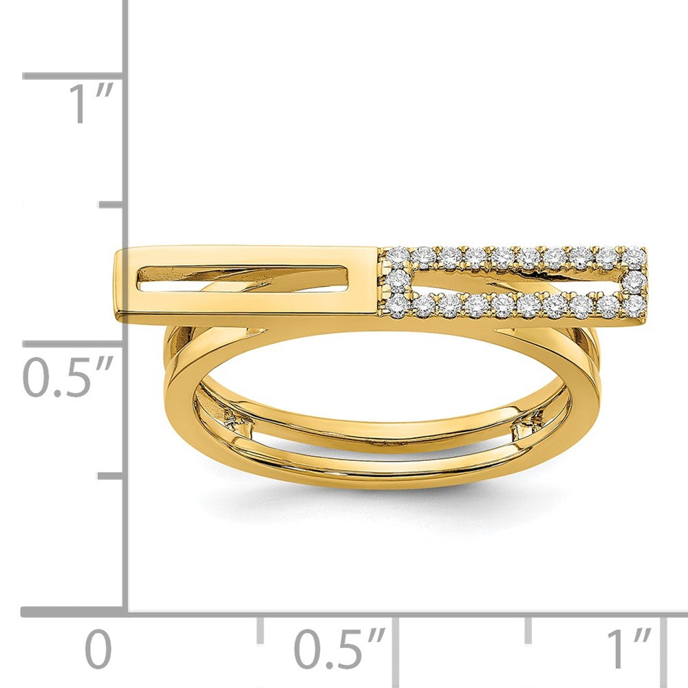14K Gelbgold Polierter Ring mit zwei Rechtecken und Diamantstab, echt