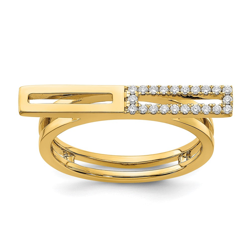 14K Gelbgold Polierter Ring mit zwei Rechtecken und Diamantstab, echt