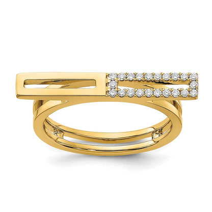 14K Gelbgold Polierter Ring mit zwei Rechtecken und Diamantstab, echt