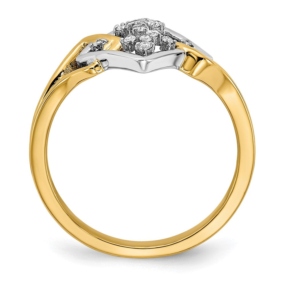 14K Bicolor Gold Polierter Ausgefallener Quadratischer Ring mit echten Diamanten
