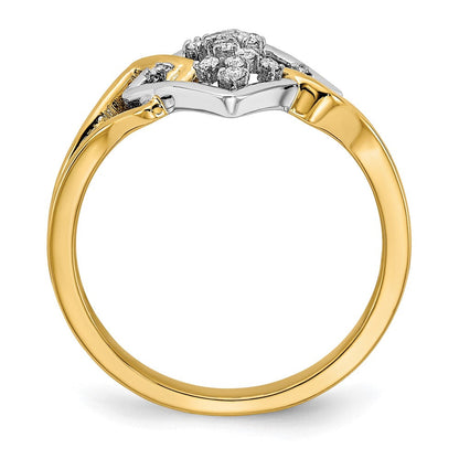 14K Bicolor Gold Polierter Ausgefallener Quadratischer Ring mit echten Diamanten