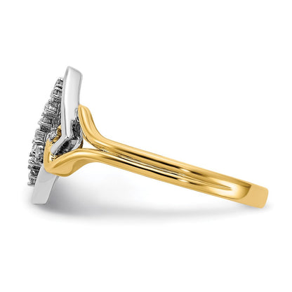 14K Bicolor Gold Polierter Ausgefallener Quadratischer Ring mit echten Diamanten