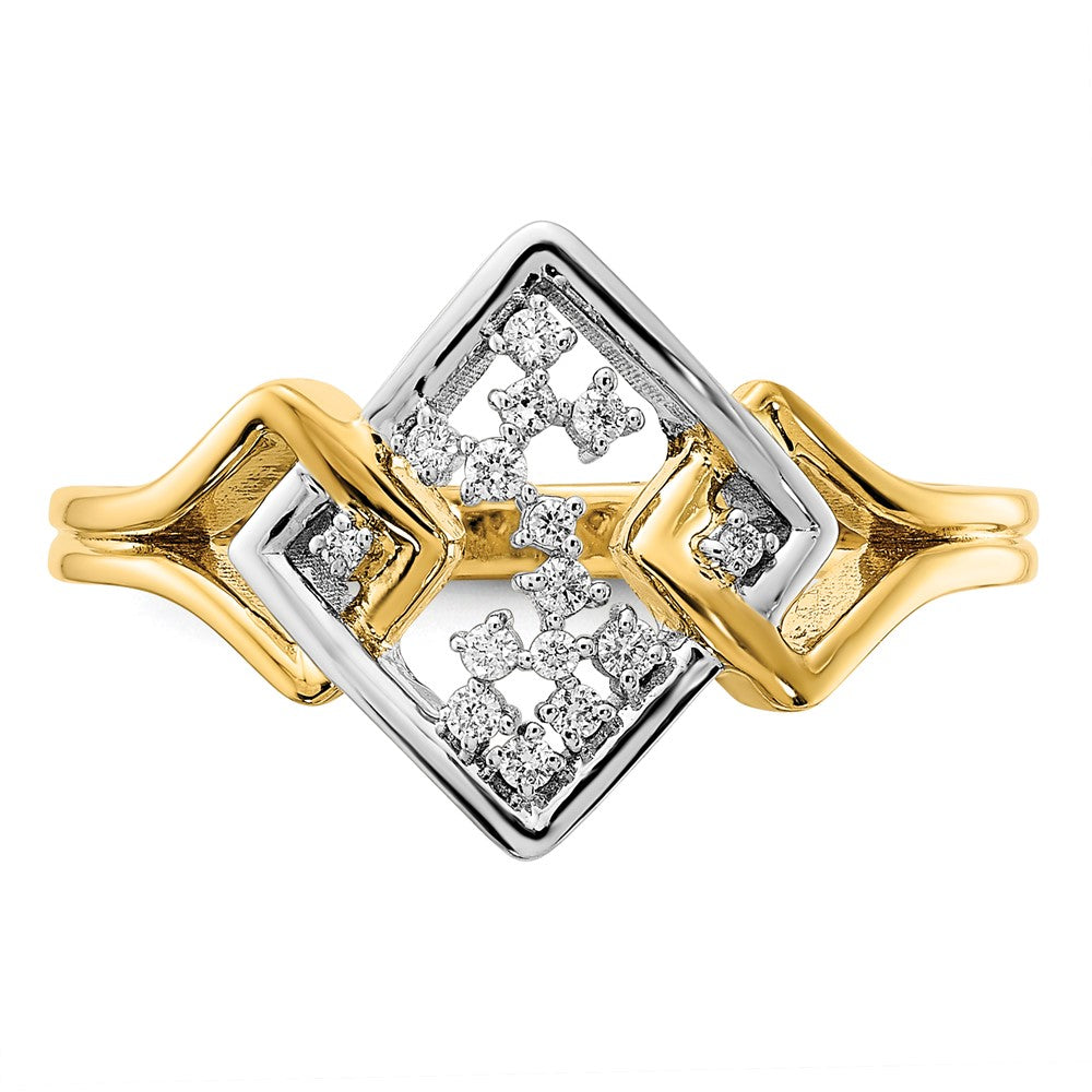 14K Bicolor Gold Polierter Ausgefallener Quadratischer Ring mit echten Diamanten