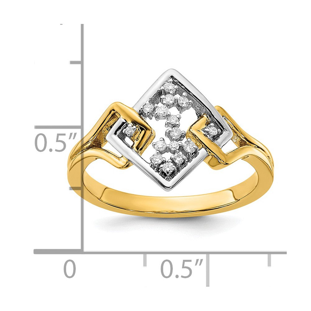 14K Bicolor Gold Polierter Ausgefallener Quadratischer Ring mit echten Diamanten