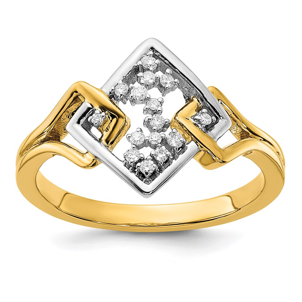 14K Bicolor Gold Polierter Ausgefallener Quadratischer Ring mit echten Diamanten
