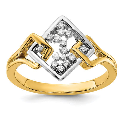 14K Bicolor Gold Polierter Ausgefallener Quadratischer Ring mit echten Diamanten
