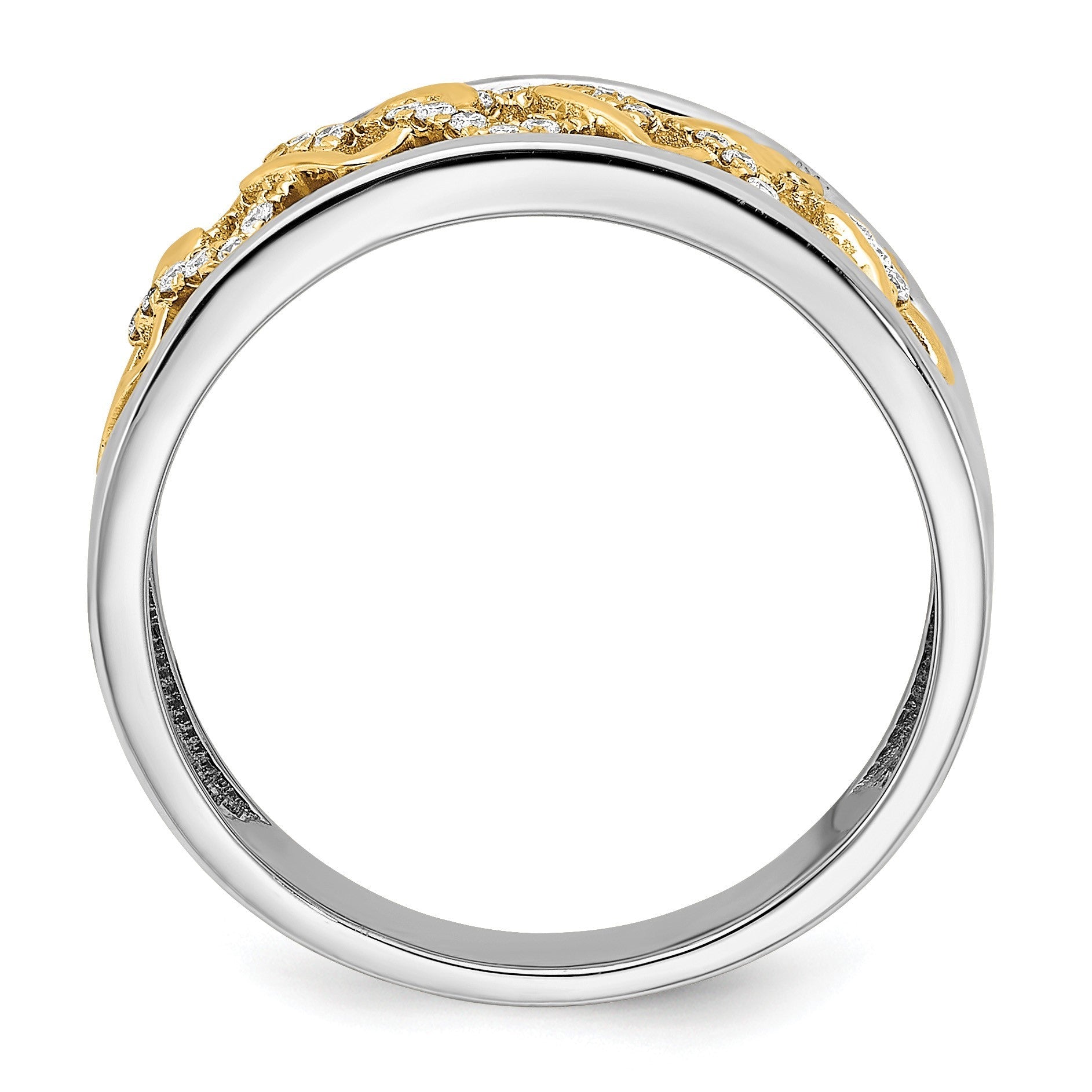 14K Bicolor-Gold Ring mit polierten fantasievollen Quadraten und echten Diamanten