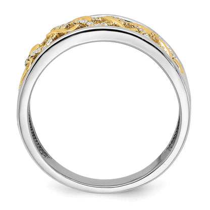 14K Bicolor-Gold Ring mit polierten fantasievollen Quadraten und echten Diamanten
