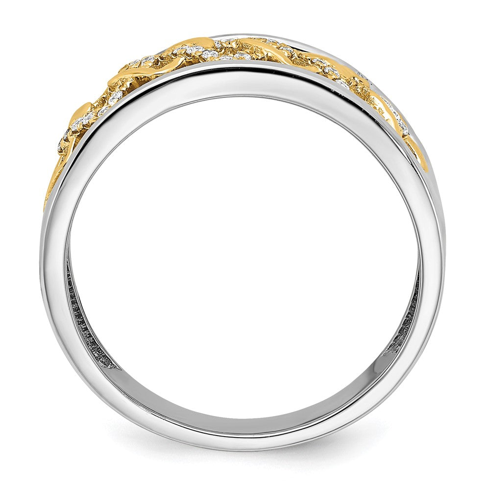 14K Bicolor-Gold Ring mit polierten fantasievollen Quadraten und echten Diamanten
