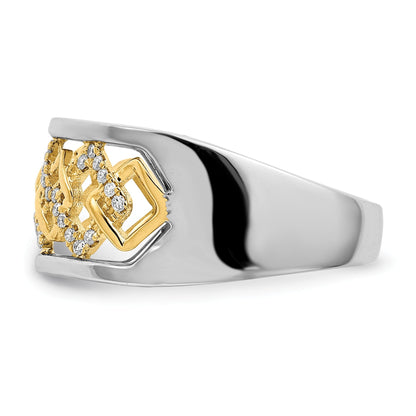 14K Bicolor-Gold Ring mit polierten fantasievollen Quadraten und echten Diamanten