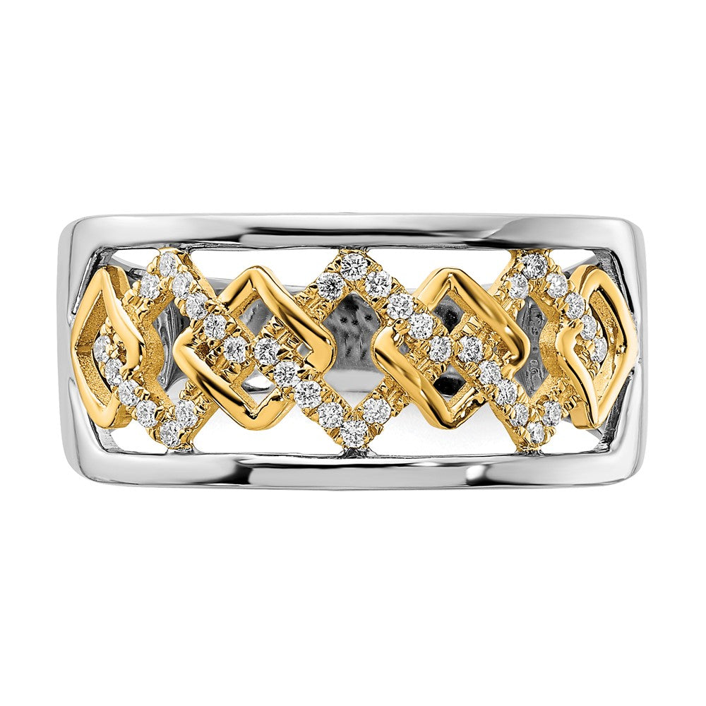 14K Bicolor-Gold Ring mit polierten fantasievollen Quadraten und echten Diamanten