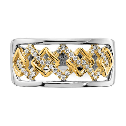 14K Bicolor-Gold Ring mit polierten fantasievollen Quadraten und echten Diamanten