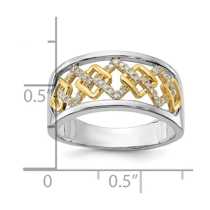 14K Bicolor-Gold Ring mit polierten fantasievollen Quadraten und echten Diamanten