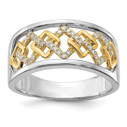 14K Bicolor-Gold Ring mit polierten fantasievollen Quadraten und echten Diamanten