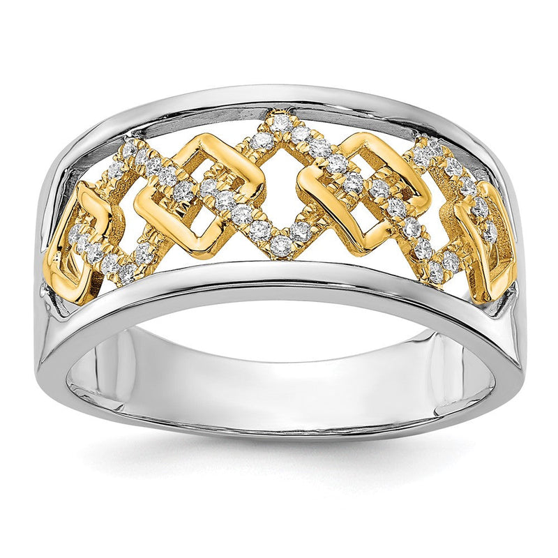 14K Bicolor-Gold Ring mit polierten fantasievollen Quadraten und echten Diamanten