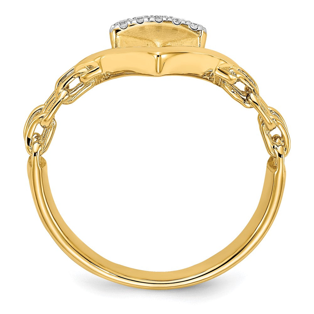 14K Gelbgold Ring mit satiniertem/poliertem Kettenakzent und echten Diamanten in Doppel-Dreieck-Form