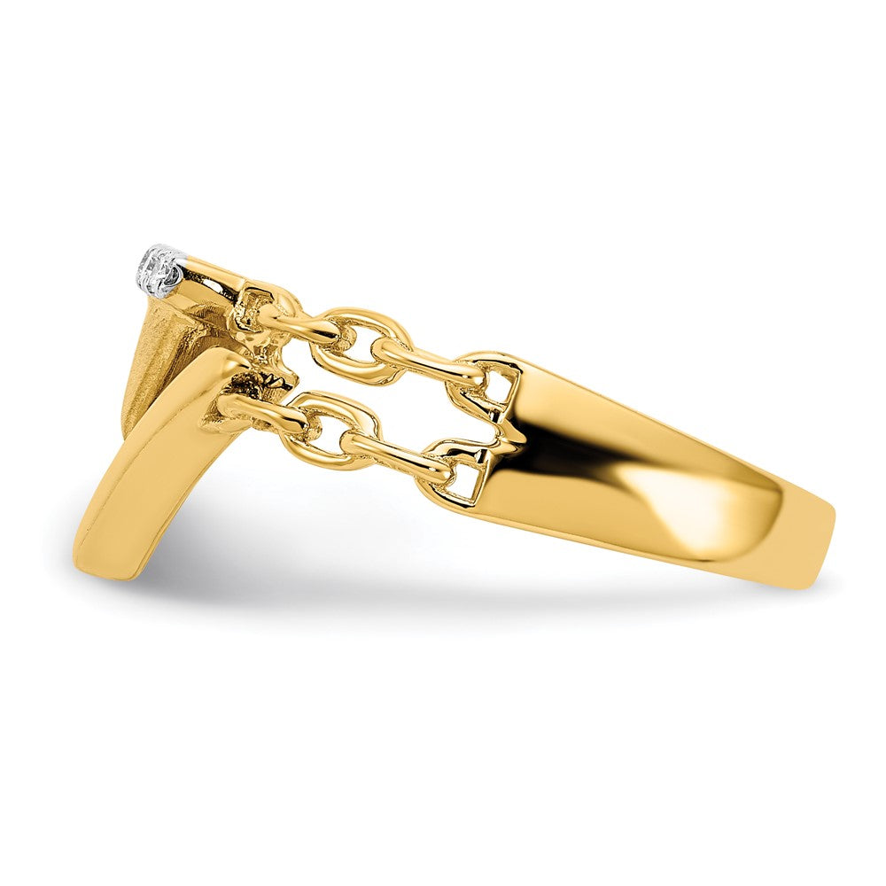 14K Gelbgold Ring mit satiniertem/poliertem Kettenakzent und echten Diamanten in Doppel-Dreieck-Form