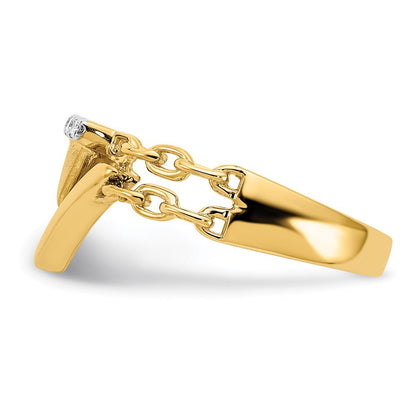 14K Gelbgold Ring mit satiniertem/poliertem Kettenakzent und echten Diamanten in Doppel-Dreieck-Form